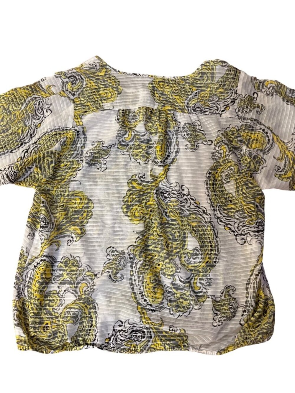 Ann Taylor Paisley Blouse Womens L Yellow Gray Sheer Used - Picture 4 of 15